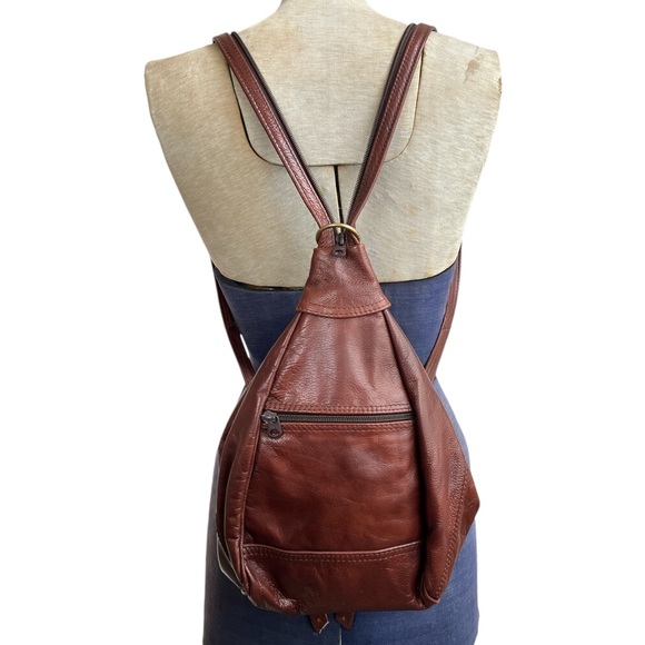 Vintage 90s Leather Convertible Backpack Bag - Picture 3 of 3